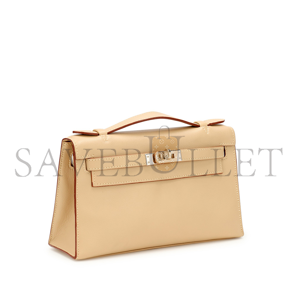 HERMÈS MASTER PARCHEMIN SWIFT KELLY POCHETTE PALLADIUM HARDWARE (22*14*7cm)